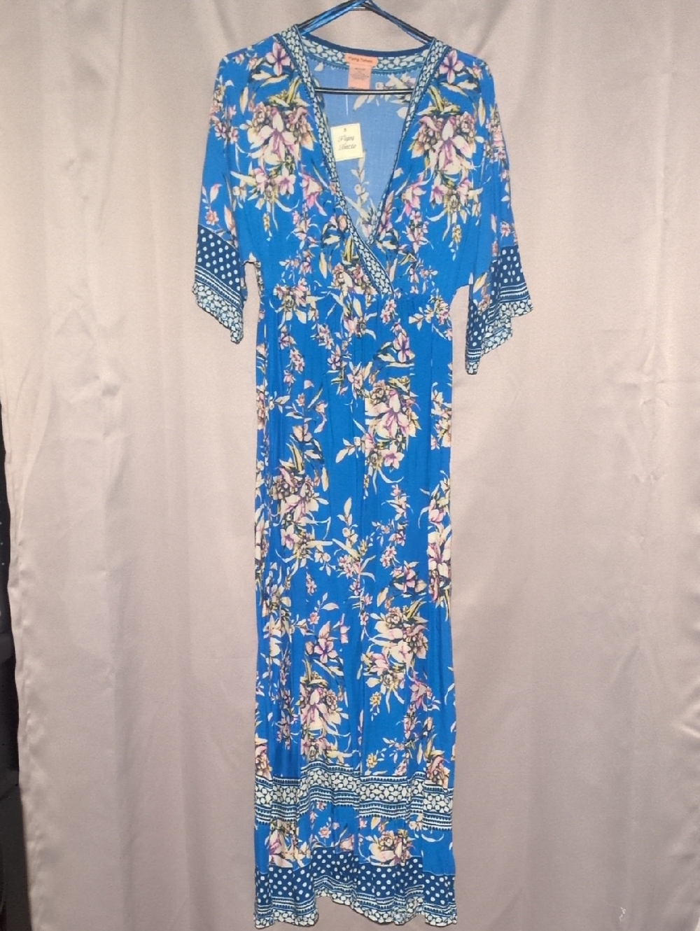 Flying Tomato Blue Floral Wrap-Style Maxi Dress